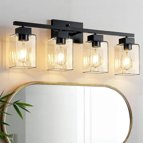 Vista 10 de PARTPHONER Lámparas de baño de 3 luces, luces de tocador modernas de oro cepillado, accesorios de iluminación de baño sobre el espejo, apliques