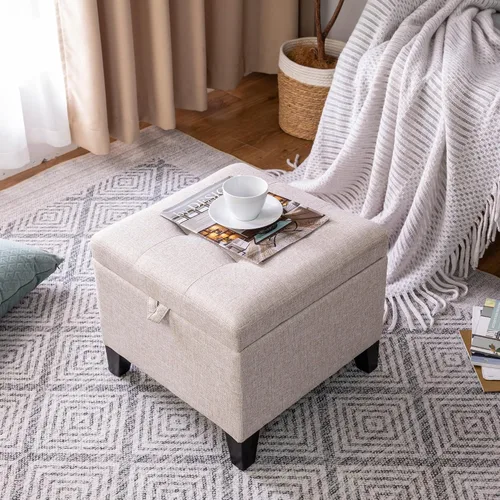 Vista 24 de Adeco Otomán Cubo de Piel Sintética Blanca de 18 Pulgadas de Alto con Almacenamiento, Taburetes Reposapiés de Silla de Terciopelo en Relieve 3D