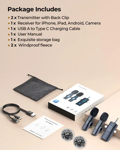 Vista 9 de BAILIXIN Micrófono 3 en 1 para iPhone, Android, cámara, micrófonos inalámbricos, mini micrófono, micrófono de solapa con reducción de ruido, sonido