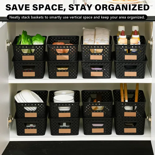 Vista 5 de Paquete de 10 cubos pequeños de plástico con tapas, cestas de almacenamiento de plástico apilables para organizar con asas, contenedores