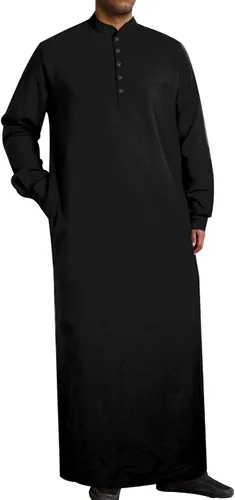 Vista 8 de Jacansi Túnica larga con botones musulmanes para hombre, de gran tamaño y extra larga, estilo árabe con bolsillos Verde militar