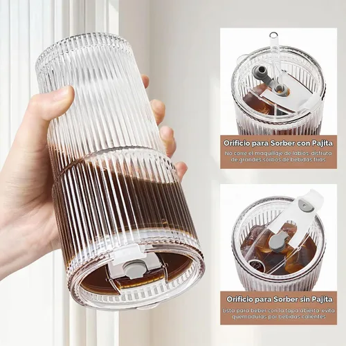Vista 3 de TUZAZO - Paquete de 4 vasos de vidrio acanalado de 20 onzas con tapas y 20oz-4Pack