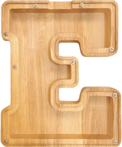 Vista 10 de Alcancía de 26 letras del alfabeto inglés A-Z, alcancía de madera transparente de gran capacidad, caja de ahorro de monedas personalizada