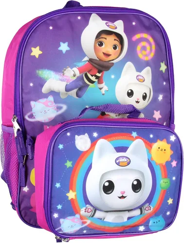 Vista 2 de Gabby's DollHouse - Juego de mochila de viaje escolar de 2 piezas para niñas con lonchera aislada desmontable