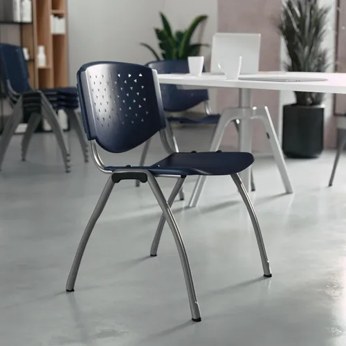 Vista 10 de BizChair Casa y Oficina Silla de Pila de Plástico Verde con Respaldo Perforado - Silla de Invitados