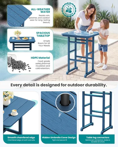 Vista 4 de SERWALL 5 Pcs HDPE Bar Height Adirondack Chairs and Bar Table Set, Blue Azul