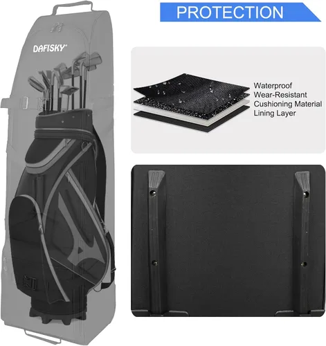 Vista 3 de DAFISKY Bolsa de viaje de golf para aerolíneas con ruedas, varilla de soporte ajustable para proteger palos de golf