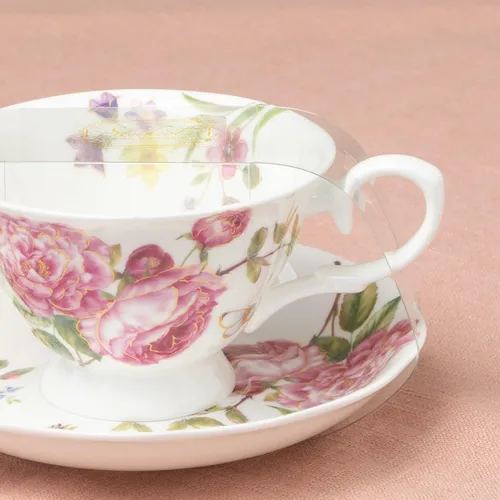 Vista 2 de Gracie Bone China Climbing Roses - Taza de té y platillo de 8 onzas (juego de 2), rosa
