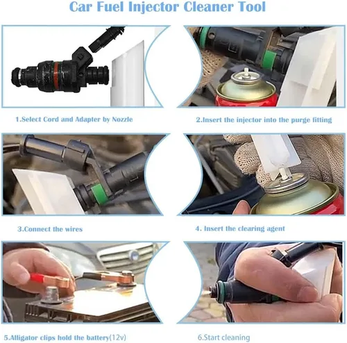 Vista 6 de Adaptador universal de limpiador de inyector de combustible, con adaptador de boquillas de inyectores de 2 tamaños, kit de limpieza de inyector