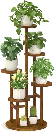 Vista 14 de LASZOLA Soporte de metal de 3 niveles para esquina interior, soporte de madera resistente para múltiples plantas, estante de exhibición de macetas