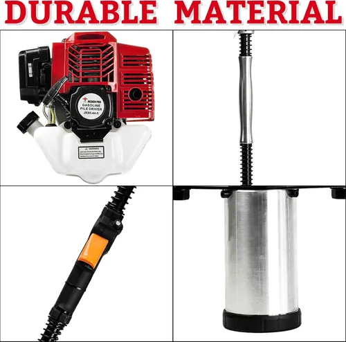 Vista 5 de JKCHENPRO - Taladro de poste en T de 52 cc y 2 tiempos - Taladro de martillo resistente para esgrima con 3 cabezales de conducción