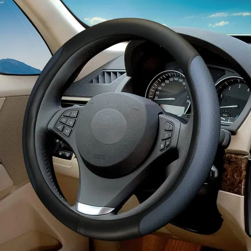 Vista 8 de Funda de volante de piel de microfibra con relieve clásico, protector de rueda antideslizante y transpirable para automóvil, ajuste para volantes
