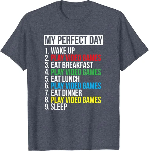 Vista 65 de My Perfect Day" - Camiseta negra de ajuste clásico, cuello redondo, manga corta, poliéster y algodón, Negro