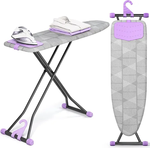 Vista 9 de KINGBOARD Tabla de planchar, tabla de planchar compacta con alfombrilla de silicona para plancha, cubierta resistente al calor, 7 alturas
