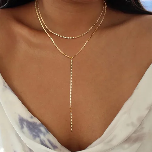 Vista 5 de Lariat - Collar largo de oro para mujer, collares delicados en forma de Y, modernos collares en capas de cadena torcida con cuentas, collares