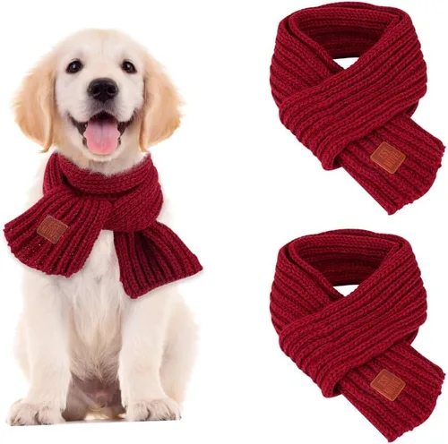 Vista 9 de SlowTon Bufanda de punto para perro, paquete de 2 pañuelos cálidos para perros, bufanda de decoración de Navidad de invierno para perros pequeños