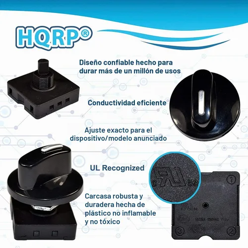 Vista 7 de HQRP Interruptor giratorio de 4 posiciones, 3 velocidades, 120V-250V, 10A, selector de velocidad para ventilador calefactor