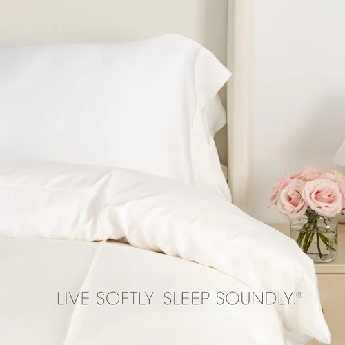 Vista 4 de KICKEE Sheet Set, 100% Viscose from Bamboo, Sateen Weave, Silky Soft Bedding for Heavenly Comfort, Best 300 Thread Count (Blue Suede, Queen)