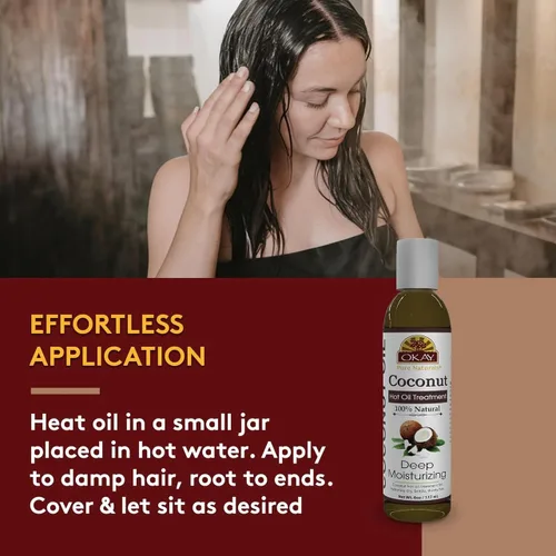 Vista 3 de OKAY Tratamiento de aceite caliente de coco Para todo tipo de cabello y texturas Profundamente penetrante 100% natural Libre de parabenos