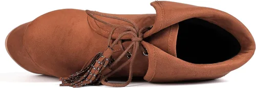 Vista 5 de YODEKS Botas de tacón alto para mujer con cordones y puntera redonda, botas de tacón alto, botas de vestir de fiesta elegante