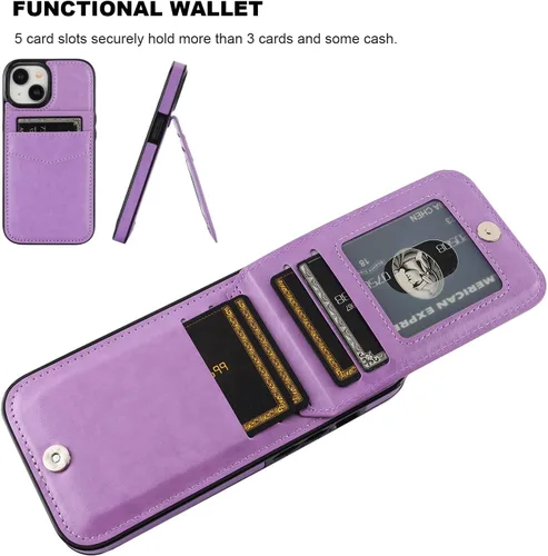 Vista 64 de KIHUWEY - Funda tipo cartera compatible con iPhone 15 con soporte para tarjetas de crédito, cierre magnético, soporte de cuero premium, cubierta