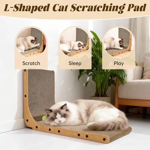 Vista 3 de PatiencET Rascador para gatos en forma de L, almohadilla de cartón de 26.8 pulgadas para gatos de interior, tablero vertical grande para rascar