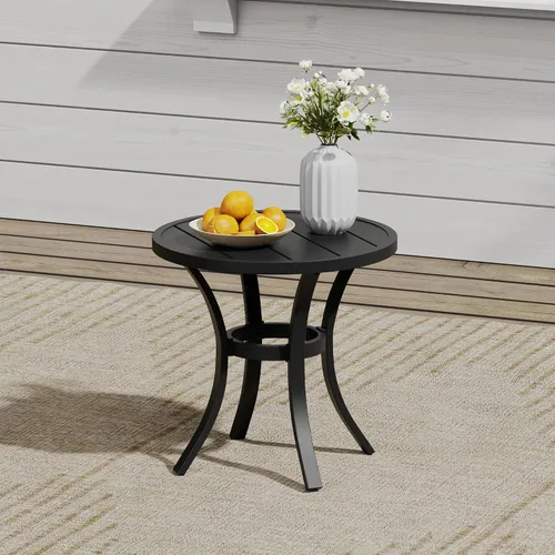 Vista 5 de VICLLAX Muebles pequeños de exterior de 3 piezas, 2 sillas giratorias de patio y mesa redonda pequeña para 2, sillas de carbón oscuro y negro