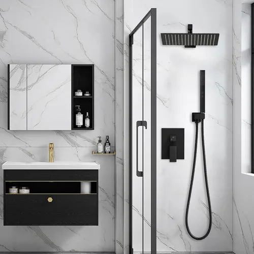 Vista 2 de RUMOSE Juego de grifo de ducha para baño, cabezal de ducha de lluvia con Negro