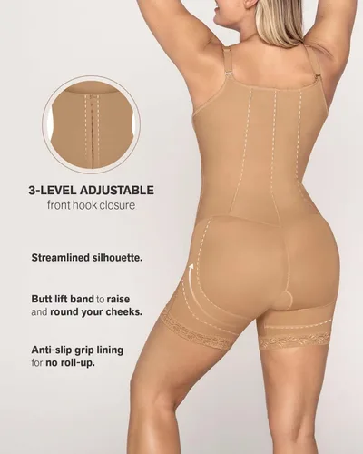 Vista 5 de Body corto con gancho frontal para mujer con control de abdomen y levantamiento de glúteos