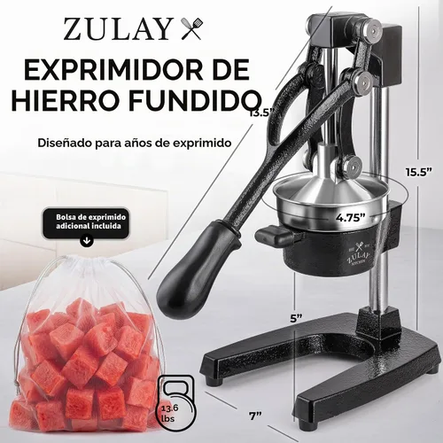 Vista 2 de Zulay Kitchen - Exprimidor de hierro fundido, exprimidor manual naranja, prensa de cítricos, color negro 01 - negro