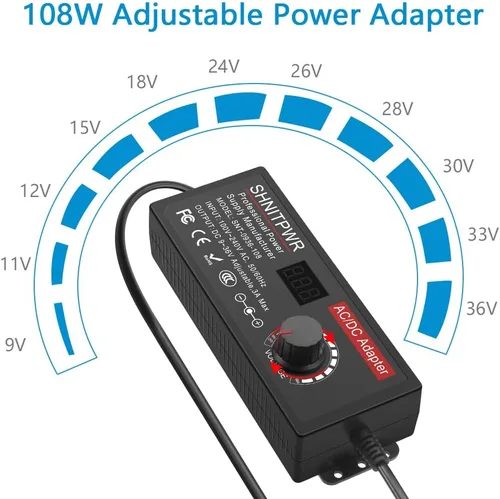 Vista 2 de SHNITPWR Fuente de alimentación universal ajustable DC 24V 12V 9V 14V 19V 30V 36V Adaptador de CA Multi-voltaje 9V ~ 36V 3A 108W Adaptador