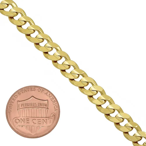 Vista 3 de The Bling Factory 6mm-9mm 14k Yellow Gold Plated Flat Cuban Link Curb Chain Necklace