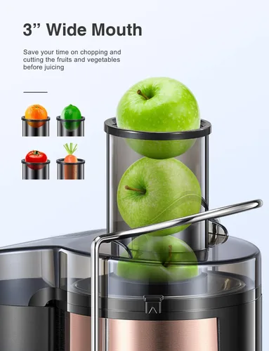 Vista 3 de QCen 800W Juicer Machine Rose Gold y paquete de botella de vidrio 6PCS