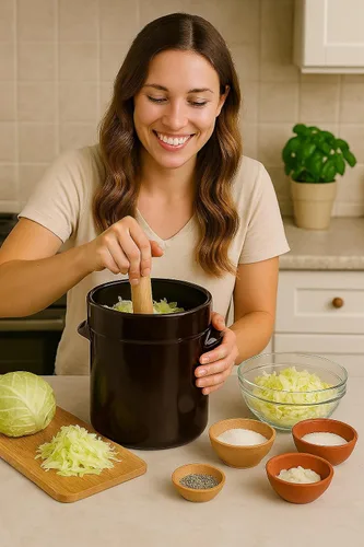 Vista 7 de Humble House "Sauerkrock" Fermentación Crock con pesas esmaltadas – tradicional estilo alemán sellado al agua diseño para fermentación Sauerkaut