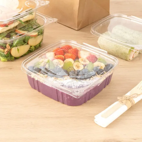 Vista 3 de Restaurantware Tamper Tek - Contenedores para llevar de 48 onzas, 100 recipientes a prueba de manipulaciones, tapa con bisagras, recipientes