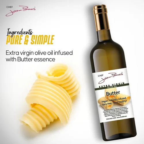 Vista 4 de Chef Jean Pierre's Butter Aceite de oliva – Infundido de forma natural, botella de vidrio de 25 onzas – Eleva tus platos con una ráfaga
