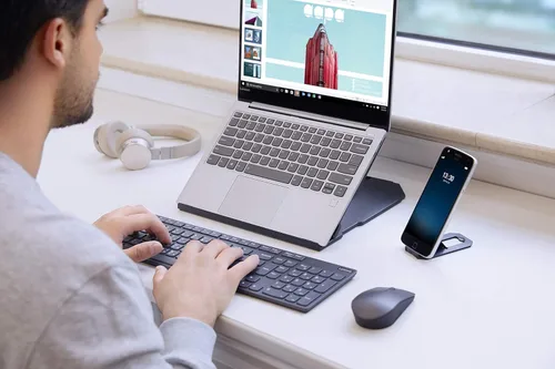 Vista 2 de Lenovo Soporte para laptop 2 en 1: ajustable, portátil, plegable, ergonómico, antideslizante, compatible con portátiles de hasta 15 pulgadas
