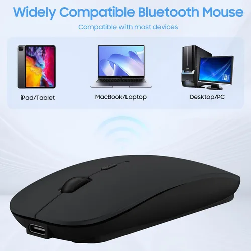 Vista 5 de SUNGI Ratón Bluetooth para laptop, MacBook, iPad, Android, PC, recargable, silencioso, inalámbrico, compatible con Windows/Linux/Tablet, negro