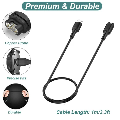Vista 4 de Kissmart Cable cargador USB C para reloj Garmin (2, negro)