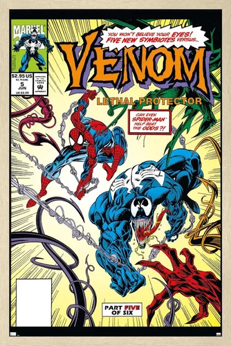 Vista 7 de Trends International Marvel Comics - Póster de pared Venom: Lethal Protector #5, 22.4 pulgadas de largo x 14.7 W, versión enmarcada de madera