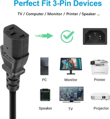 Vista 2 de Cable de alimentación de 10 pies compatible con Samsung LG Plasma Sanyo Philips Panasonic Insignia TV de 3 clavijas de repuesto para computadora