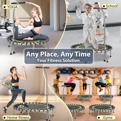 Vista 7 de SkyBound Mini Rebounder Trampoline for Adults Foldable Fitness Rebounder with Adjustable T-Bar Handle - 40" Exercise Trampoline for Kids & Adults