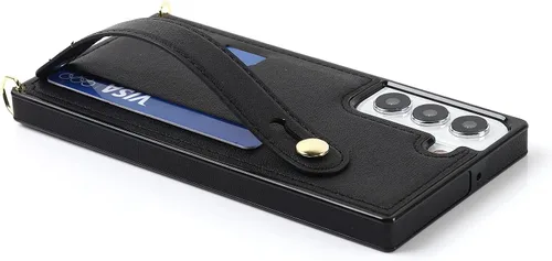 Vista 7 de CCSmall Funda cruzada para Samsung Galaxy S22+ Plus con tarjetero KB negro Correa ajustable de piel sintética extraíble con correa para teléfono