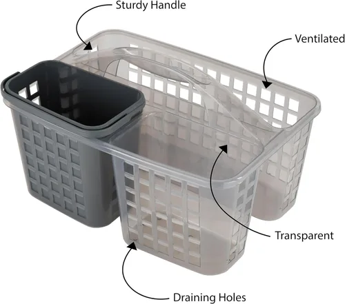 Vista 3 de Bath Bliss 2 en 1 portátil, organizador de ducha y baño para champú, acondicionador, jabón y cosméticos, en bolsa de baño gris (26118-GRIS)