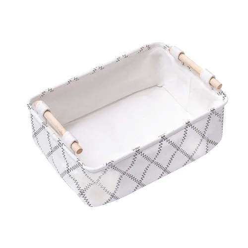 Vista 9 de Cesta organizadora plegable de tela rectangular con asas de madera para almacenamiento de ropa y juguetes
