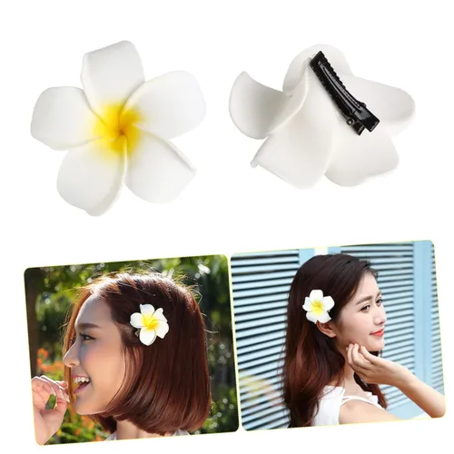 Vista 4 de FOMIYES 25 horquillas Frangipani para mujer, pinzas de pelo de flores de simulación, pinzas negras para novia, para playa, bodas, fiestas