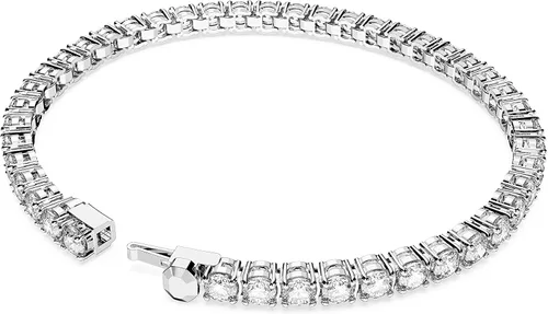 Vista 4 de Swarovski Matrix Tennis Bracelet, Round Cut Crystals, Pink, Blue, Black, Clear, Rhodium, Gold-Tone and Rose Gold-Tone Finishes