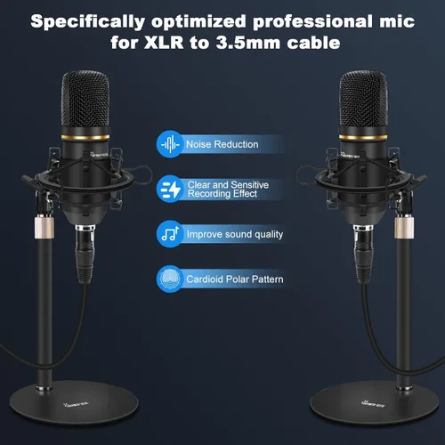 Vista 2 de Kit de equipo de podcast para 2, mezclador de audio con micrófono condensador e interfaz de audio con fuente de alimentación Phantom de 48V