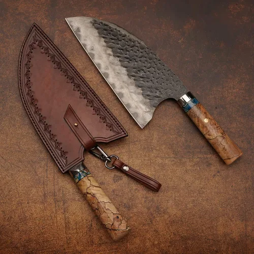Vista 2 de Cuchillo de cocina chino de acero Skd11 forjado, cortador de mano profesional de 8.5 pulgadas, picador afilado de alta dureza, para carne y verduras