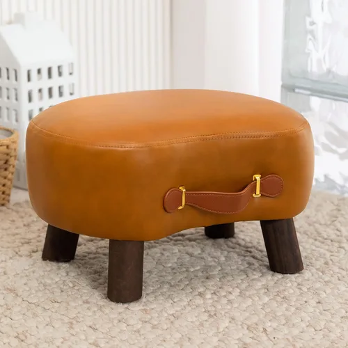 Vista 12 de LUE BONA Taburete pequeño curvado con asa, reposapiés de terciopelo beige y otomanos, moderno reposapiés con patas de madera, taburete con asiento